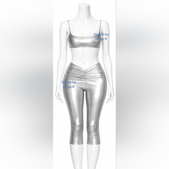 ❤️NWT SKIMS 2 Piece Metallic Silver Swim Capri Pants bikini top Set NICKEL 3X